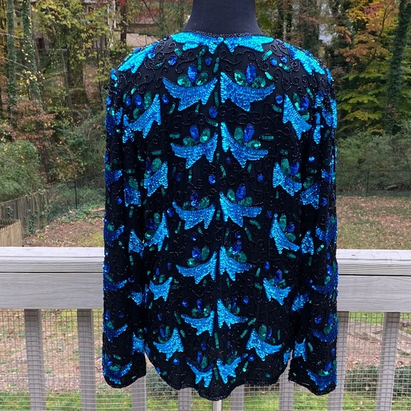 Vintage 80s Silk Sequin Blazer Jacket - Picture 4 of 12